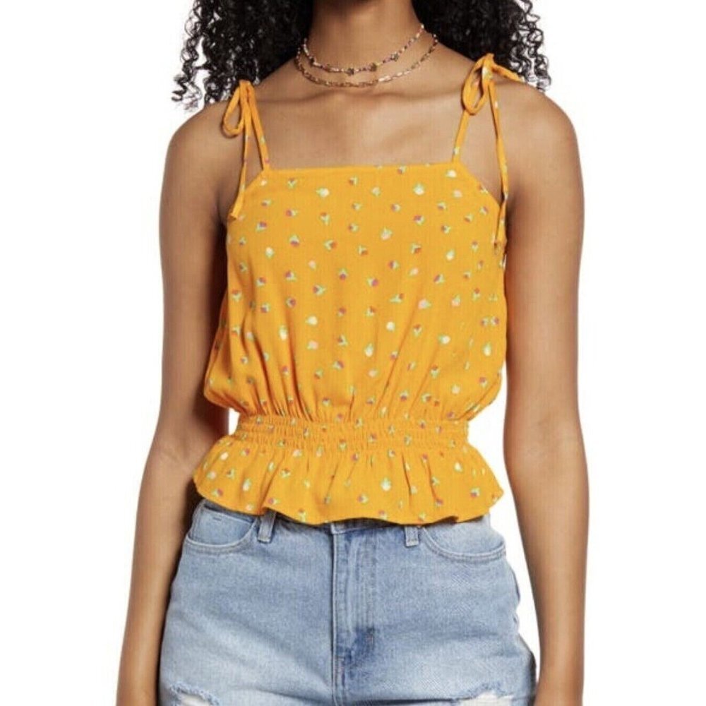 BP Womens Size XS Orange Sal Retro Tie Strap Ruffle Elastic Tank Top Cami 1712